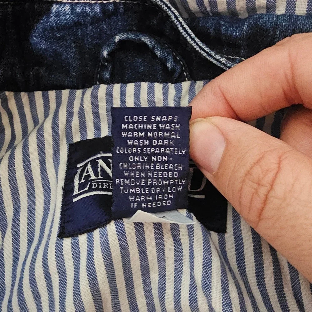 Lands End Denim Jacket Kids 4T Blue Hooded Striped Lining Chore Coat Coastal